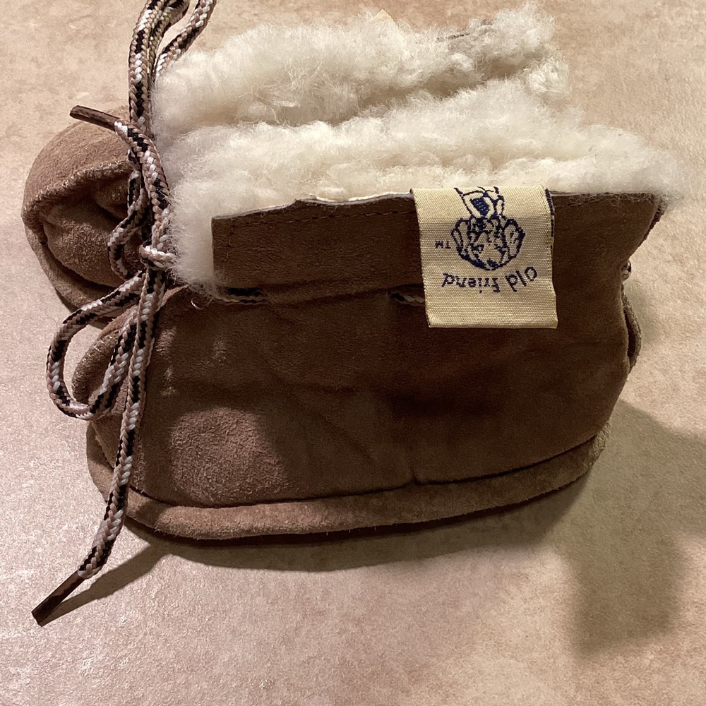 Old Friend Tan Sheepskin Booties Infant Size